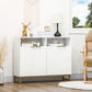 Accent Sideboards, Kitchen Storage Cabinet with 4 Doors, Adjustable Shelves, Metal Base for Living Room, Hallway, White