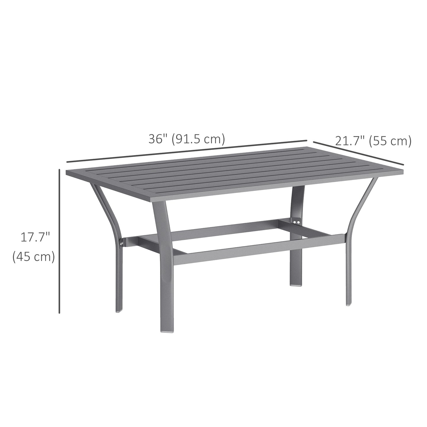 Outdoor Side Table with Slatted Tabletop, Metal Patio Coffee Table for Garden, Balcony, Black