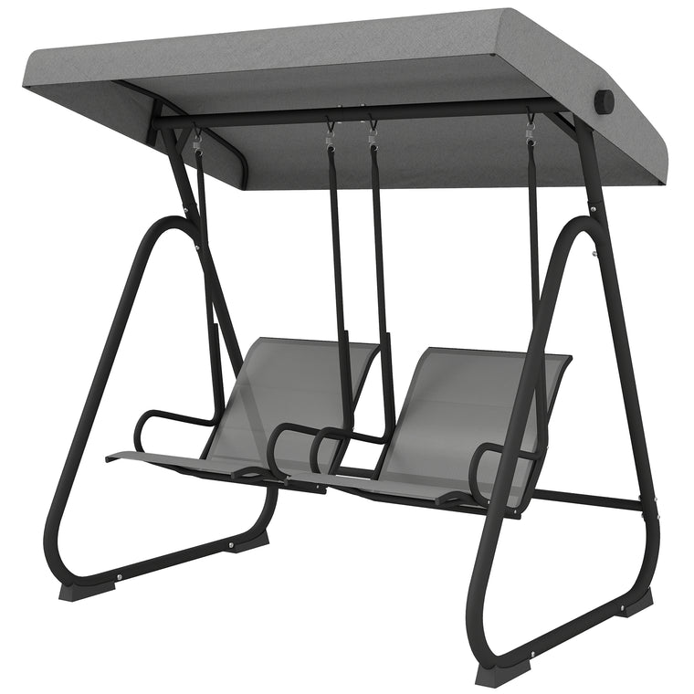 2-Seat Porch Swing with Adjustable Canopy and Dual Seats