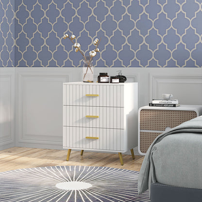 3-Drawer Chest of Drawers with Gold Handles - White