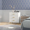 3 Drawer Cabinet, Drawer Chest for Bedroom, Chest of Drawers with Aluminium Legs and Gold Handles, White