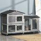 62" Wooden Rabbit Hutch with Wheels, Run Box, Tray, Ramp for Small Animals, Guinea Pig, Indoor Outdoor Use, Light Grey