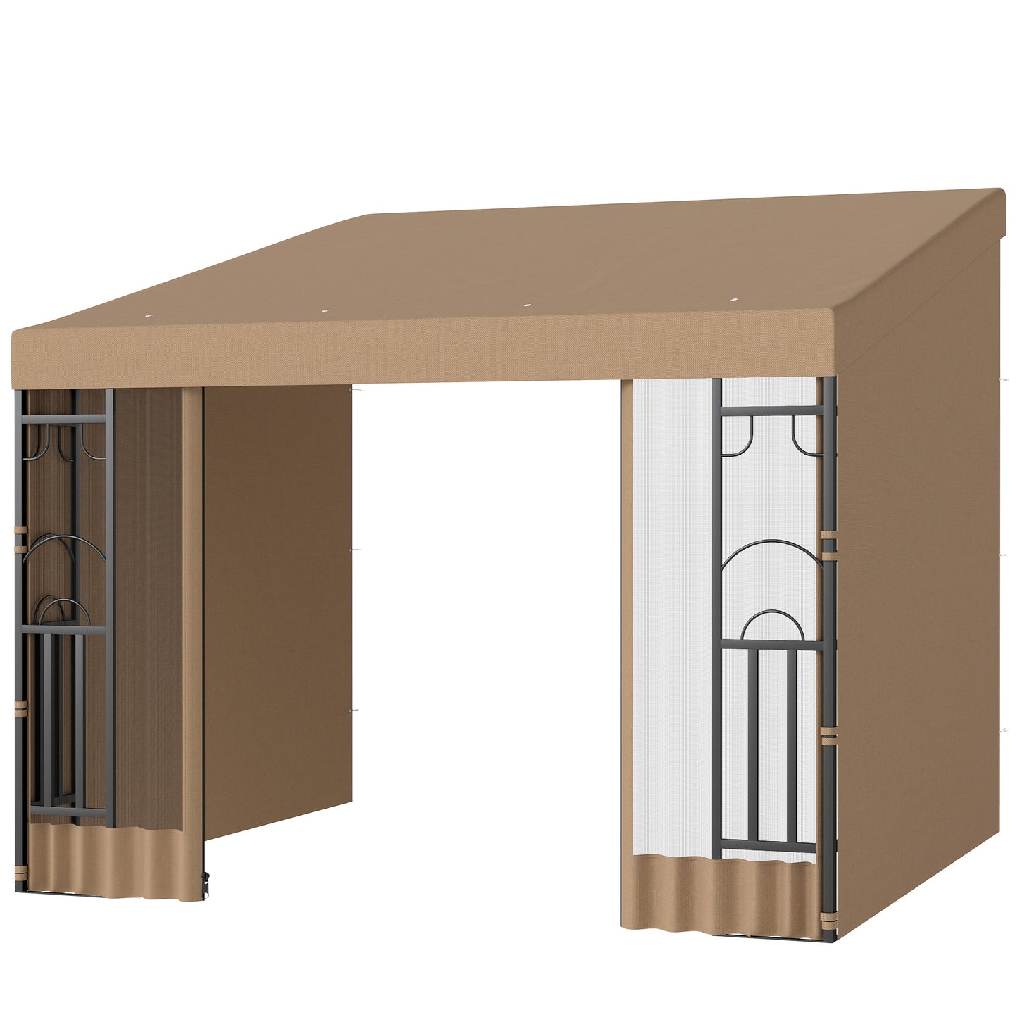 10' x 10' Wall Pergola, Outdoor Gazebo with 2 Curtains and 2 Nettings, UV Resistant, for Patio, Deck, Khaki
