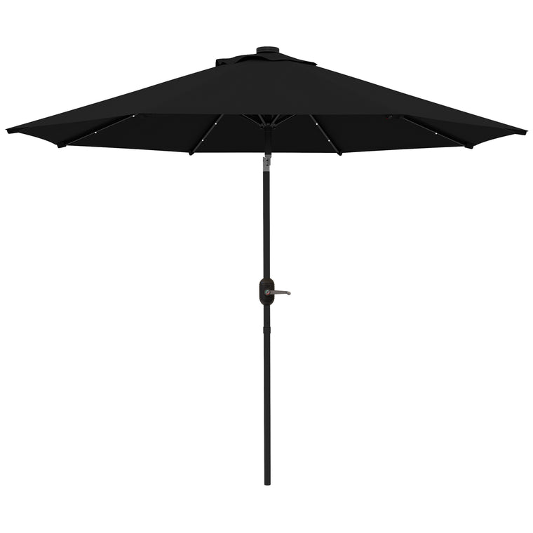 9ft Solar Patio Umbrella Outdoor Sunshade 24 LED Lights Tilt Canopy Black