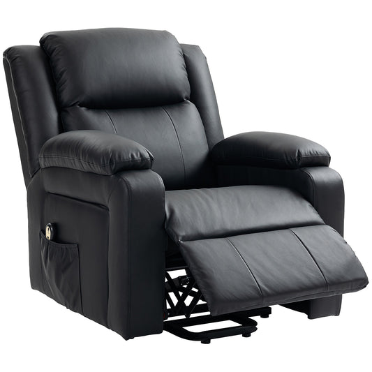 PU Leather Power Lift Recliner with Remote - Black