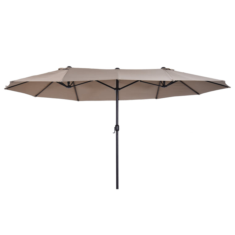 15' x 8.7' Tan Umbrella with Twin Canopy & Lift Crank