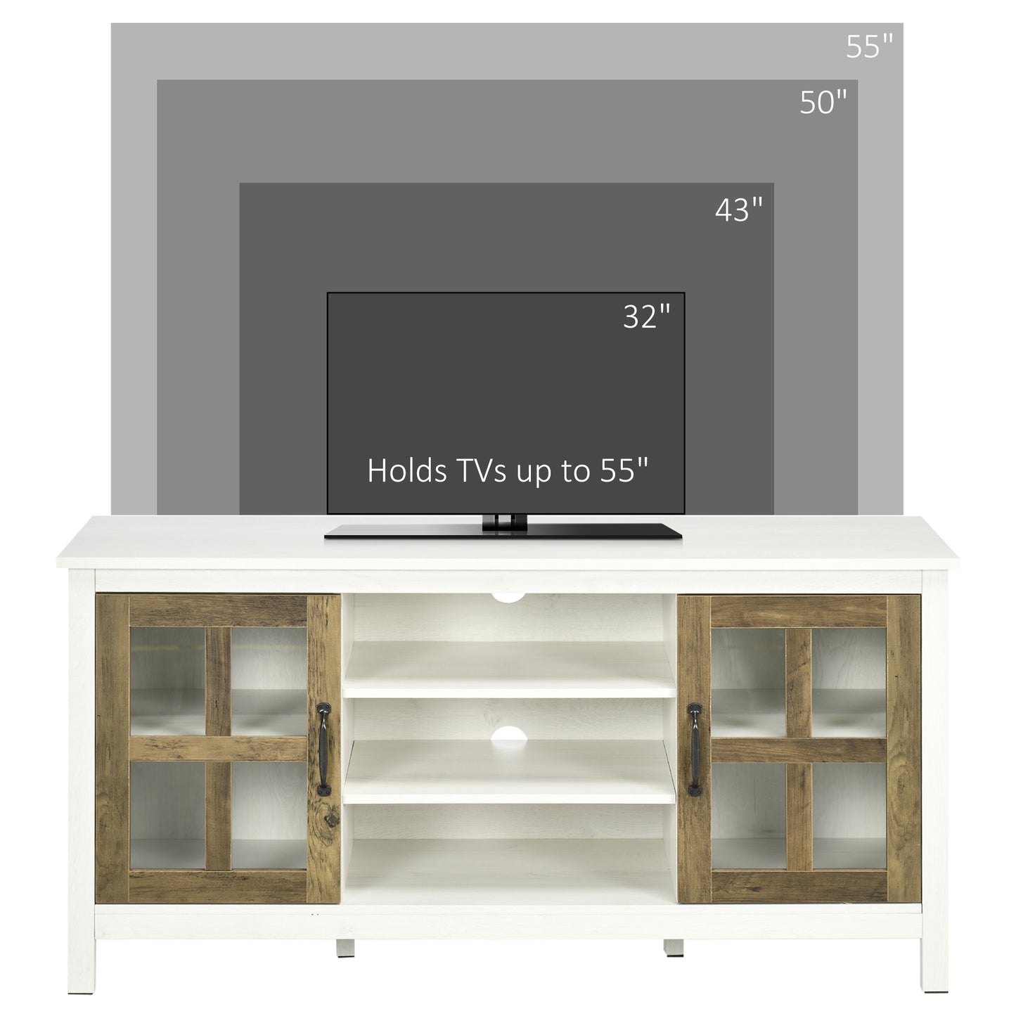 TV Stand for TVs up to 55 Inches, TV Cabinet with Adjustable Shelves and Cable Holes, TV Bench for Living Room, White