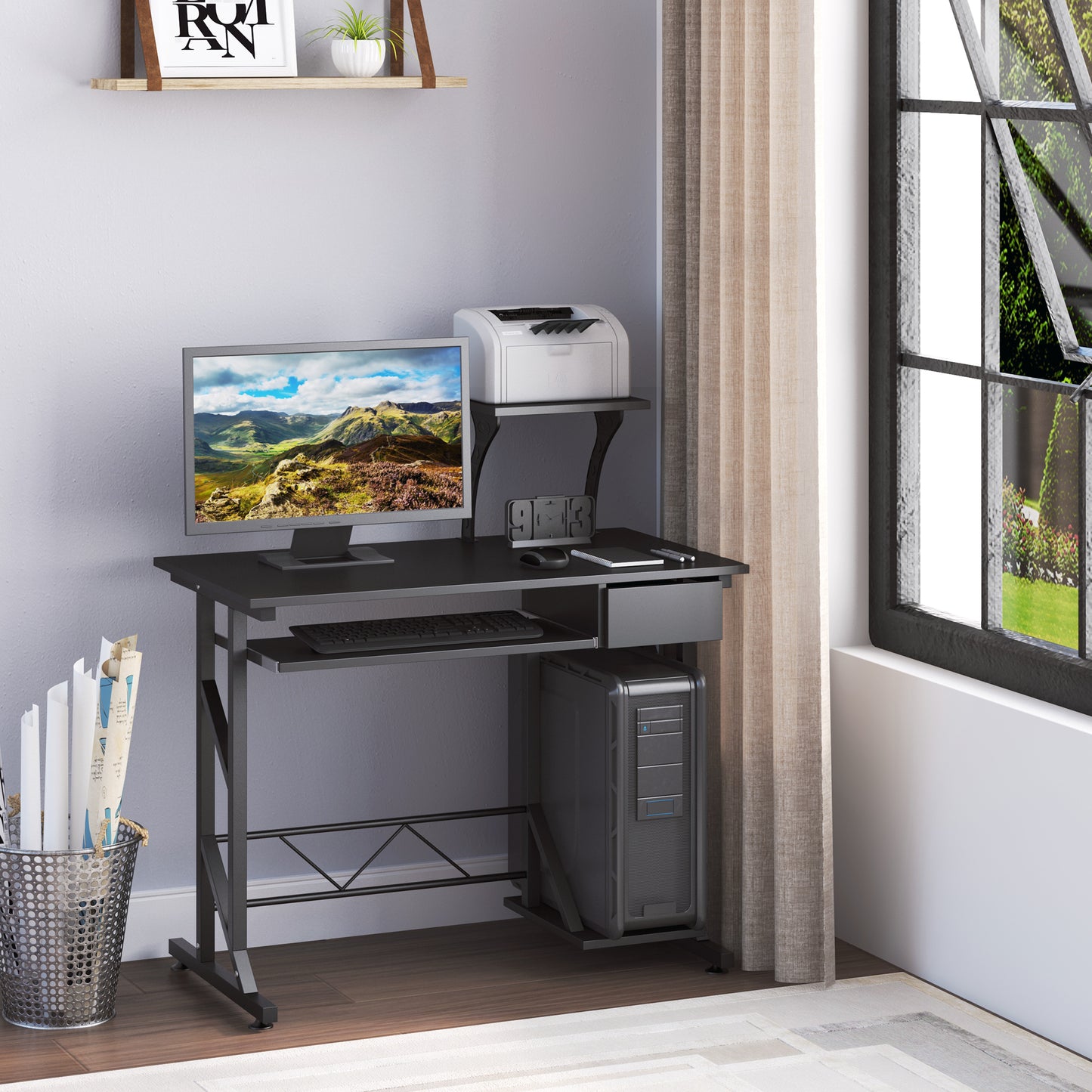 Computer Desk with Keyboard Tray, Writing Desk with Drawer, Workstation for Home Office, Black (35.4"Lx19.7"Wx39.4"H)