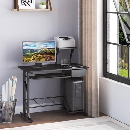 Computer Desk with Keyboard Tray and Drawer - Black