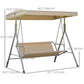 3-Seat Patio Swing Chair, Outdoor Porch Swing Glider with Adjustable Canopy, Light Brown