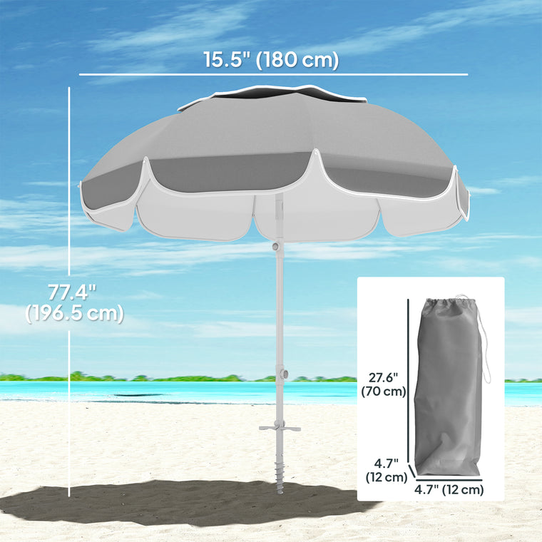 6ft Grey Portable Beach Umbrella with Sand Anchor