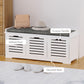 Upholstered Shoe Cabinet Storage Bench with Padded Cushion, with 3 drawer Enough Storage Space Bench Stool for Living Room Entryway Furniture, White
