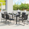 7 Pieces Outdoor Dining Set for 6, Glass Patio Table and Chairs with Decorative Armrests, All Weather Mesh, Black