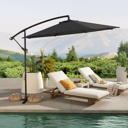 10ft Grey Banana Cantilever Umbrella with Base & Crank