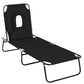 Adjustable Outdoor Lounge Chair, Garden Folding Chaise Lounge with Face Hole Reclining Tanning Chair Seat, Folding Camping Beach Lounging Bed w/ Support Pillow, Black
