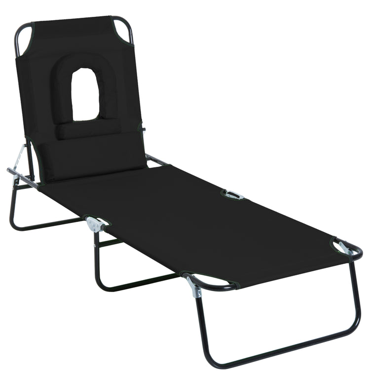 Adjustable Folding Chaise Lounge with Face Hole & Pillow