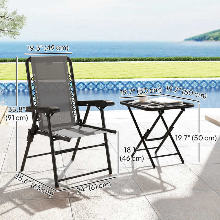 3-Piece Folding Metal Bistro Set with Cup Holders