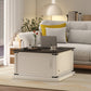Lift Top Coffee Table with Charging Station, Square Farmhouse Center Table with Hidden Storage, White Wood Grain