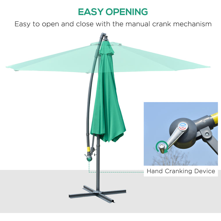 10ft Green Banana Cantilever Umbrella with Base & Crank