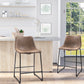 Counter Height Bar Stools Set of 2, Vintage PU Leather Bar Chairs, Kitchen Stools w/ Footrest for Home Bar, Brown