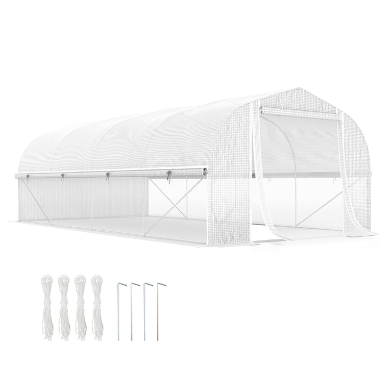 19.5' x 10' x 6.6' White Tunnel Greenhouse with Mesh Sidewalls