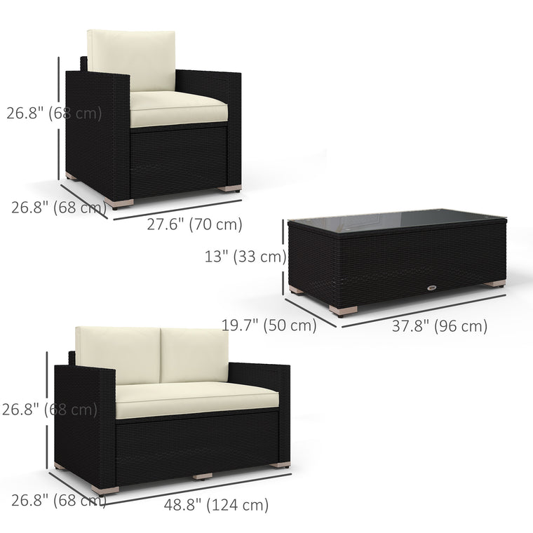 Wicker Outdoor Furniture Set with Loveseat and 2 Chairs