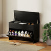Shoe Storage Bench with Flip Drawer and Lift Top Storage, Entryway Bench with Seat Cushion for Hallway, Black
