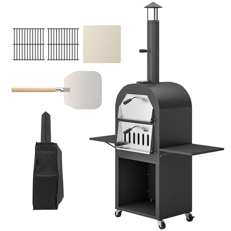 Wood-Fired Pizza Oven with Shelves and Cabinet