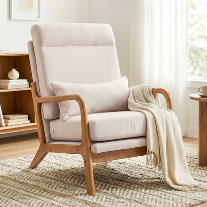 Linen Accent Armchair with Lumbar Pillow - Cream White