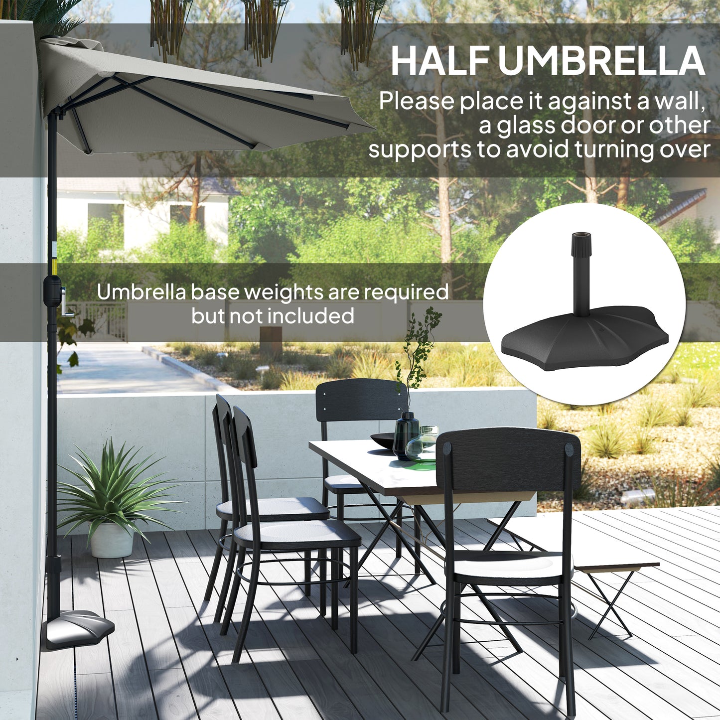 9ft Light Grey Half Round Umbrella with 5 Ribs