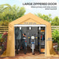 Outdoor Storage Shed Portable Garage with Roll-up Door for Motorcycle, Bike, Garden Tools, Beige