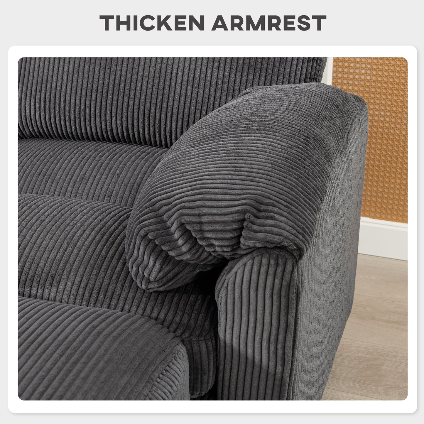 Oversized U-Shape Modular Corduroy Sectional - Charcoal Grey