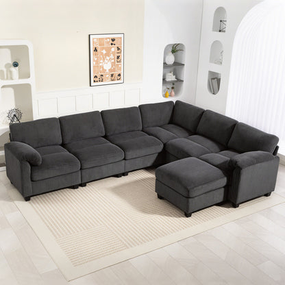 Oversized Corduroy U-Shaped Modular Sectional - Charcoal Grey