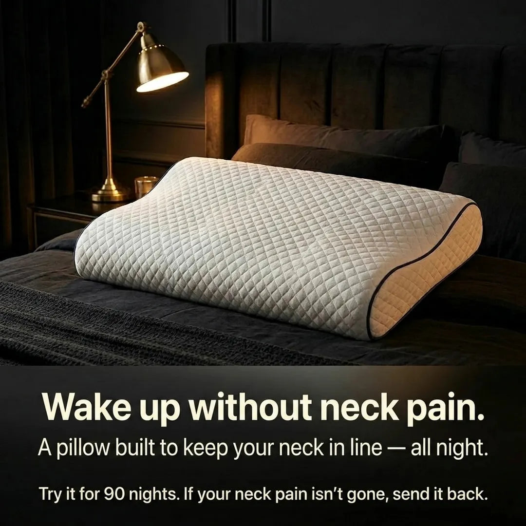Woman waking up refreshed with no neck pain after sleeping on the Custom Sleep Pillow
