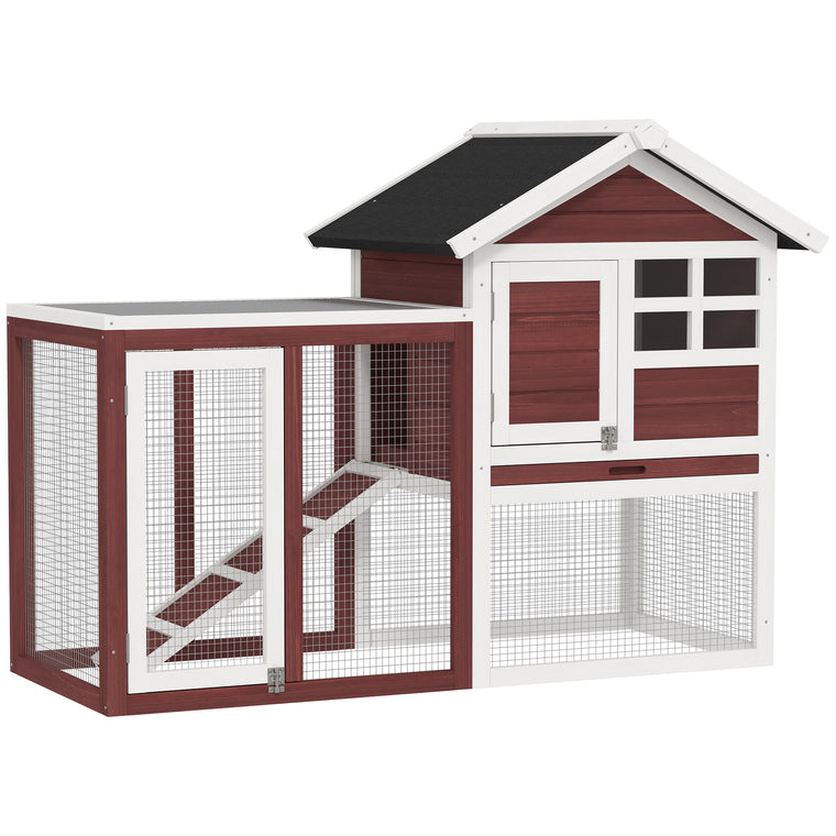 48" Brown Wooden Rabbit Hutch with Slant Roof & Run