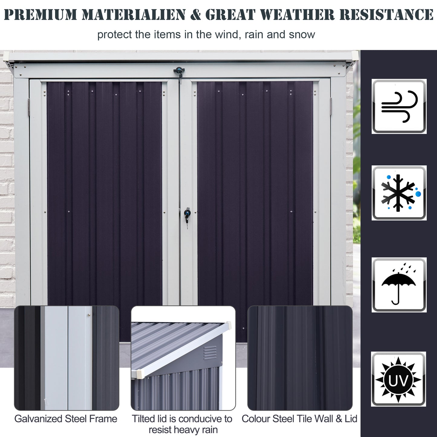 5ft x 3ft Outdoor Garbage Bin Storage Shed with Lockable Doors and Lid, Outside Storage Shed for Trash Can, Black