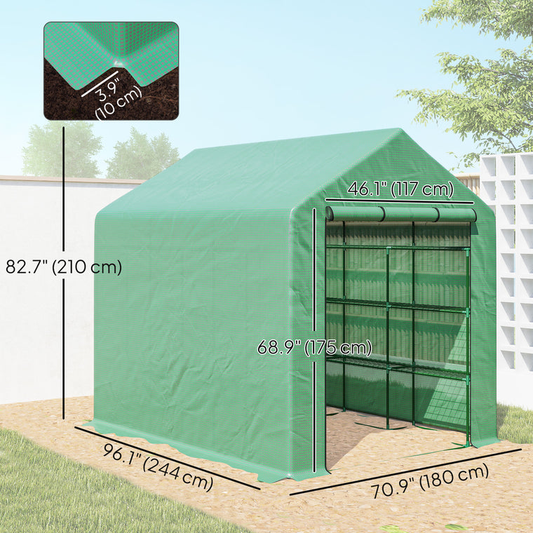 8' x 6' x 7' Walk-In Greenhouse with 18 Shelves & Roll Up Door