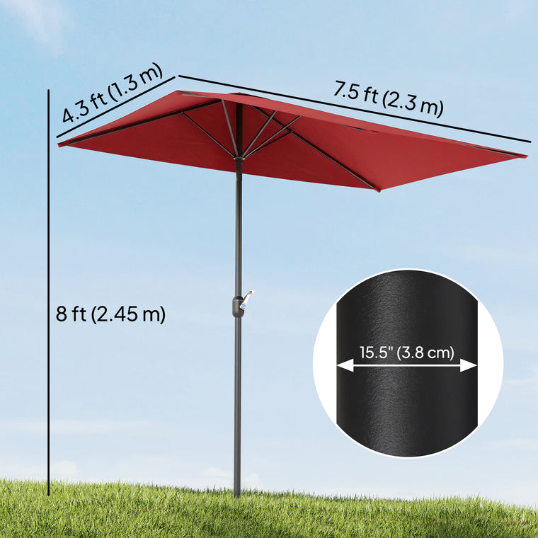 8' Half-Round Balcony Patio Umbrella with 5 Ribs