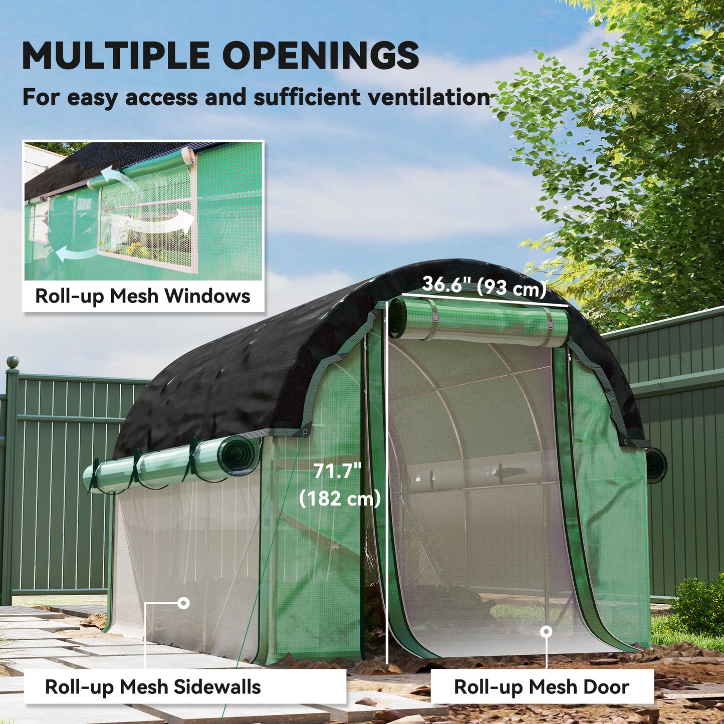 Walk-in Tunnel Greenhouse, Plant Hot House with Sunshade Net, Roll-up Mesh Sidewalls, 2 Doors
