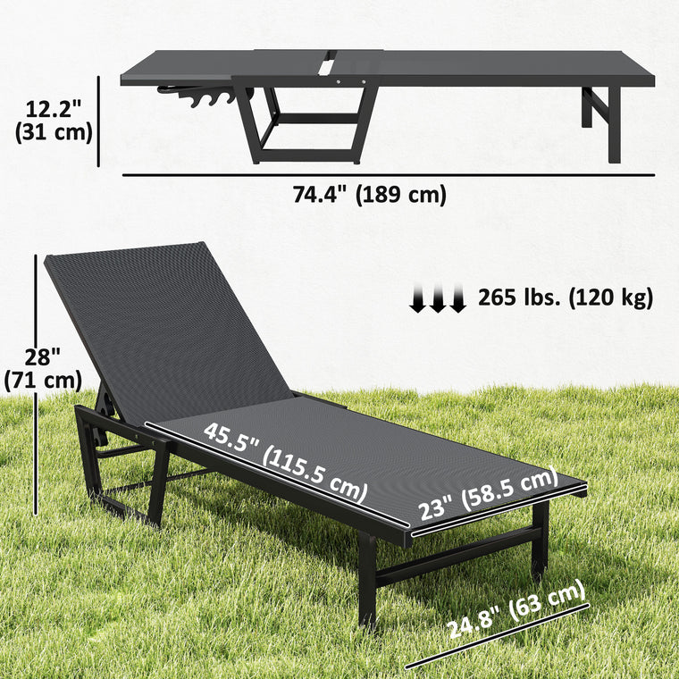 63cm Wide Chaise Lounge Tanning Chair, 4-Position