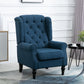 Button Tufted Accent Chair for Living Room - Upholstered Wingback with Wood Legs, Rolled Arms, Thick Padding, Blue