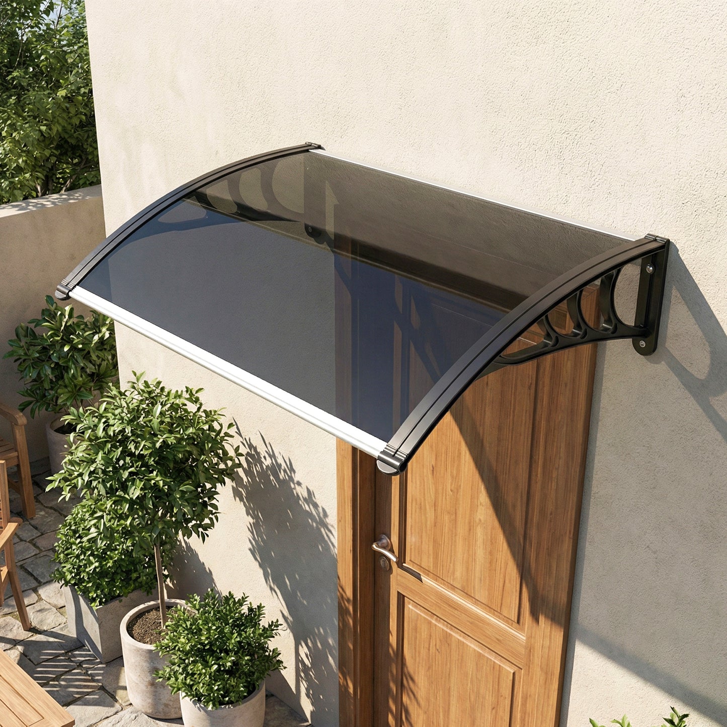 Window Awning Door Canopy, 29.9" x 39.4" Polycarbonate Cover, Front Door Patio Canopy with Solid Panel, Transparent