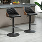 Modern Bar Stools PU Leather Set of 2 Swivel Bar Height Barstools Chairs with Adjustable Height, Round Heavy Metal Base and Footrest, Black
