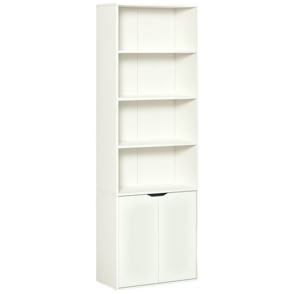 4-Tier Bookshelf with Doors - White