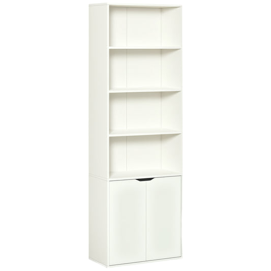 4-Tier Bookshelf with Doors - White