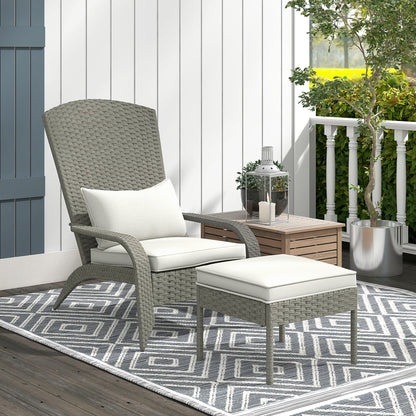 Wicker Adirondack Chair with Ottoman & High-Back Armrests
