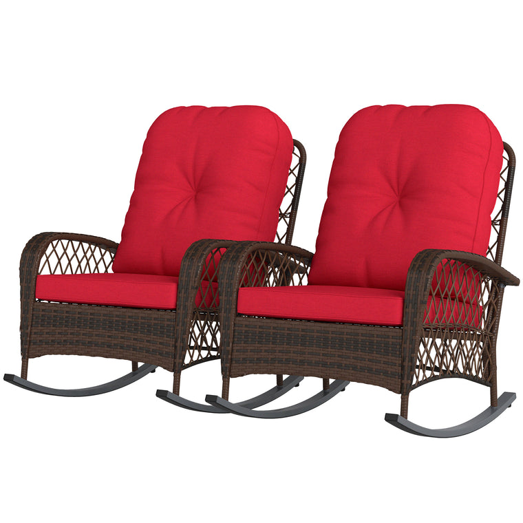Wicker Rattan Rocking Chairs with Thick Cushions, Set of 2