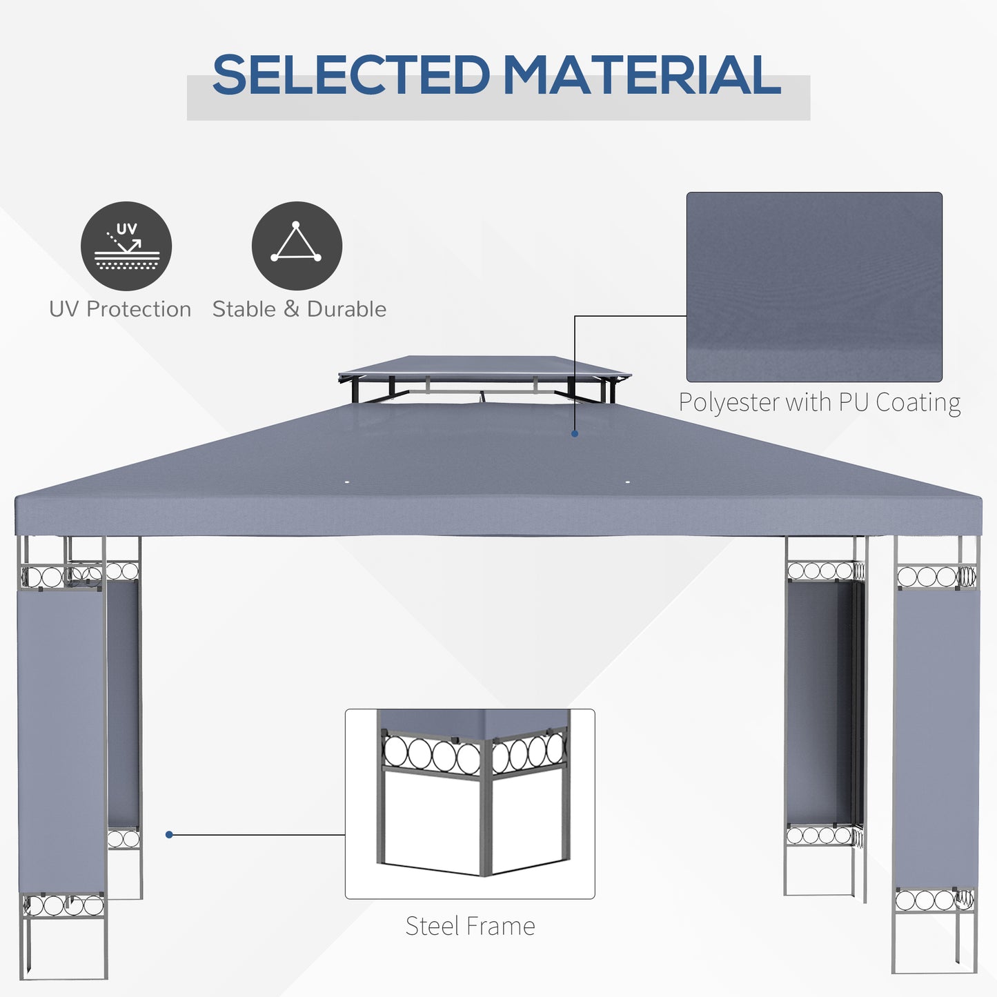 10' x 13' Outdoor Gazebo, Double Roof Patio Gazebo Canopy Shelter with Screen Decorate Corner Frame, Grey