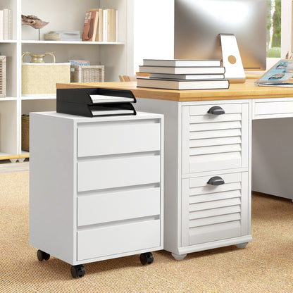 4-Drawer Vertical Filing Cabinet with Wheels - White