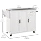 Kitchen Island with Storage, Rolling Kitchen Cart on Wheels, Kitchen Island with Storage, Drawer, 3 Cabinets, Stainless Steel Countertop, Spice Rack and Towel Rack, White